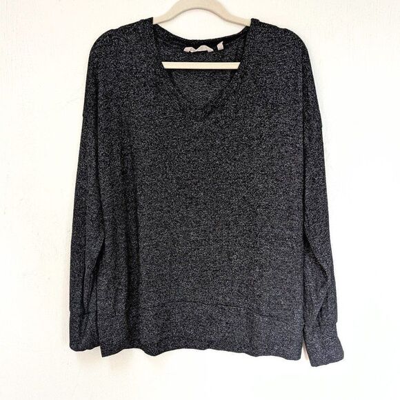 Soft Surroundings Marabella Top Charcoal Heather Gray/Black V-neck Size XL - Picture 1 of 5